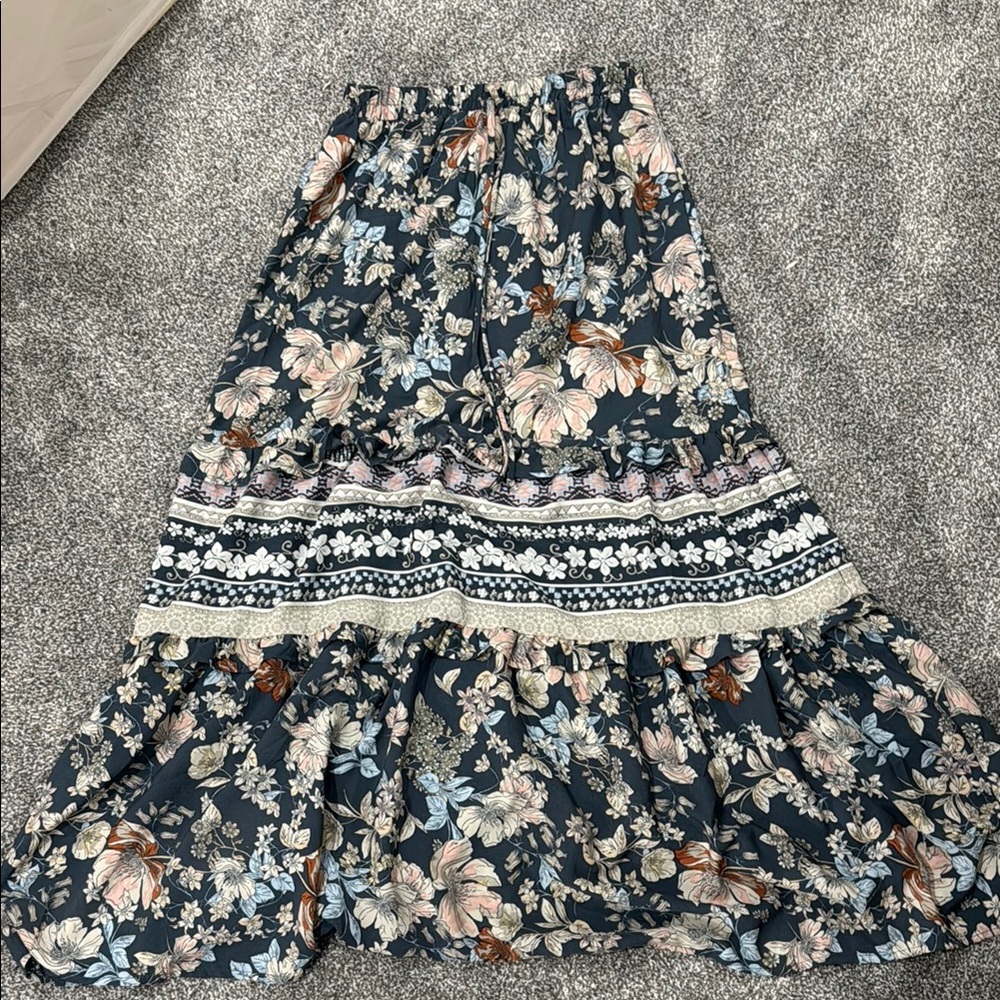 Sienna Sky Blue and Pink Tiered Maxi Skirt